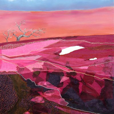 Pink Salt Lake - Acrylic and collage