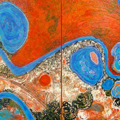 Red Dirt Plains - Acrylic and Collage Diptych 90x 180 cm