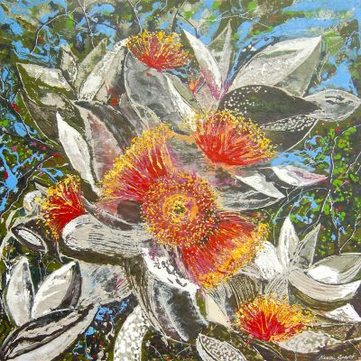 Eucalypt Blossom - Acrylic and Collage 80 x 80 cm