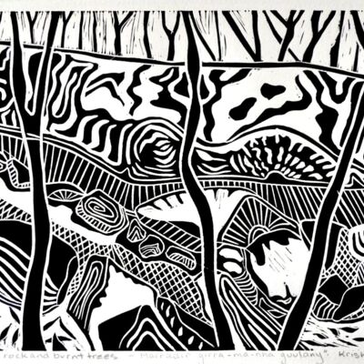 Large Rock and Burnt Trees - Lino Cut 38 x48 cm
$360 Unframed