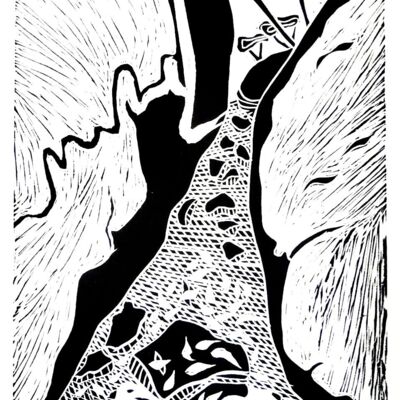 Large Rock and Path - Lino Cut 38 x 48 cm $360 Unframed