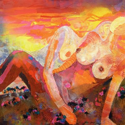 Dawn Caresses Mother Earth - Acrylic and Collage 90 x 90 cm
