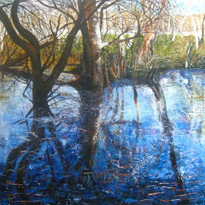 River Reflections - Acrylic and Collage 90 x 90 cm